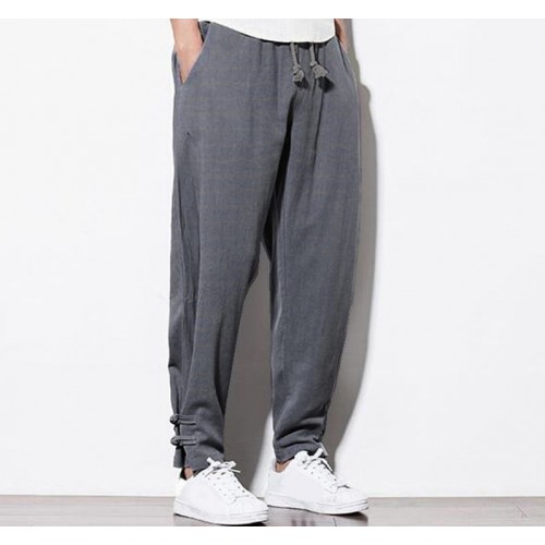 Autumn New Harem Linen Pants Men Casual Sweatpants Elastic Waist Traditional Chinese Trousers Mens Joggers Pants Hip Hop