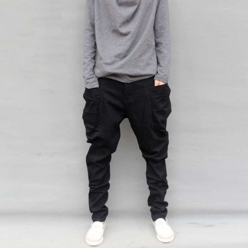 Casual Plus Size Black Cargo Pants For Men Cotton Loose Baggy Harem Pants Big Side Pockets Hip Hop Pants Pantalon Homme M-6XL