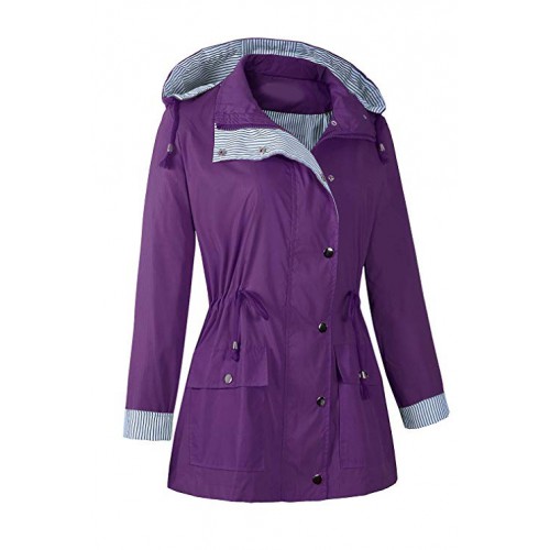 Women's Waterproof Jacket Hooded Raincoat Active Outdoor Trench Coat