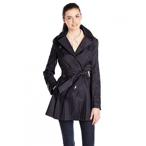 Women's Single-Breasted Belted Trench Coat with Hood